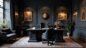 British Black Medieval Stone Home Office