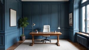 British Blue Neoclassical Wood Home Office