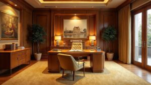 French Art Deco Wood Home Office Medium in size