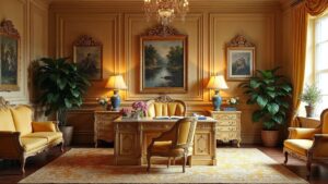 French Baroque Stone Home Office Medium in size