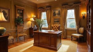 American Tudor Wood Home Office Medium in size