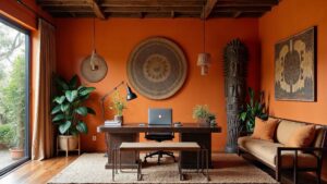African Orange Ancient Wood Home Office