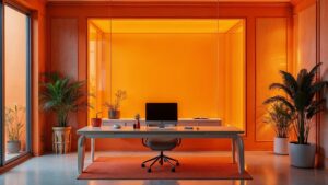 Russian Orange Futurism Glass Home Office