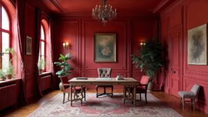 French Red Baroque Stone Home Office