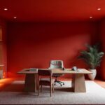 Japanese Red Contemporary Stone Home Office