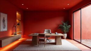 Japanese Red Contemporary Stone Home Office