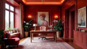 British Edwardian Silk Home Office High Ceiling in size