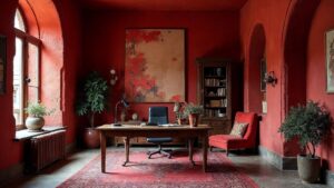 British Red Medieval Stone Home Office