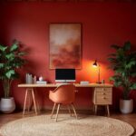 Scandinavian Red Mid-Century Wood Home Office
