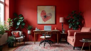 French Red Modern Textile Home Office