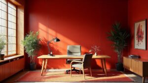 Japanese Red Modern Bamboo Home Office