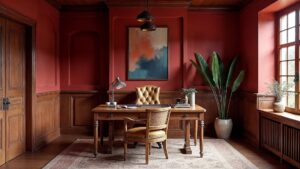 British Red Medieval Wood Home Office