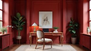 French Red Neoclassical Wood Home Office