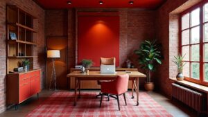 British Red Neoclassical Wood Home Office