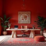 Russian Red Rococo Textile Home Office
