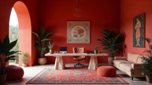 Russian Red Rococo Textile Home Office