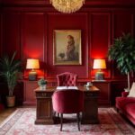 British Red Victorian Velvet Home Office