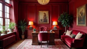 British Red Victorian Velvet Home Office