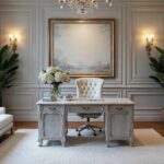 French Silver Baroque Stone Home Office