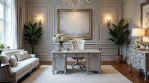 French Silver Baroque Stone Home Office