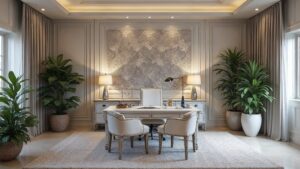 Middle Eastern Silver Futurism Glass Home Office