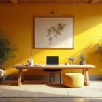 Japanese Yellow Contemporary Stone Home Office